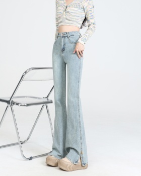 Small split blue jeans slim micro speaker pants