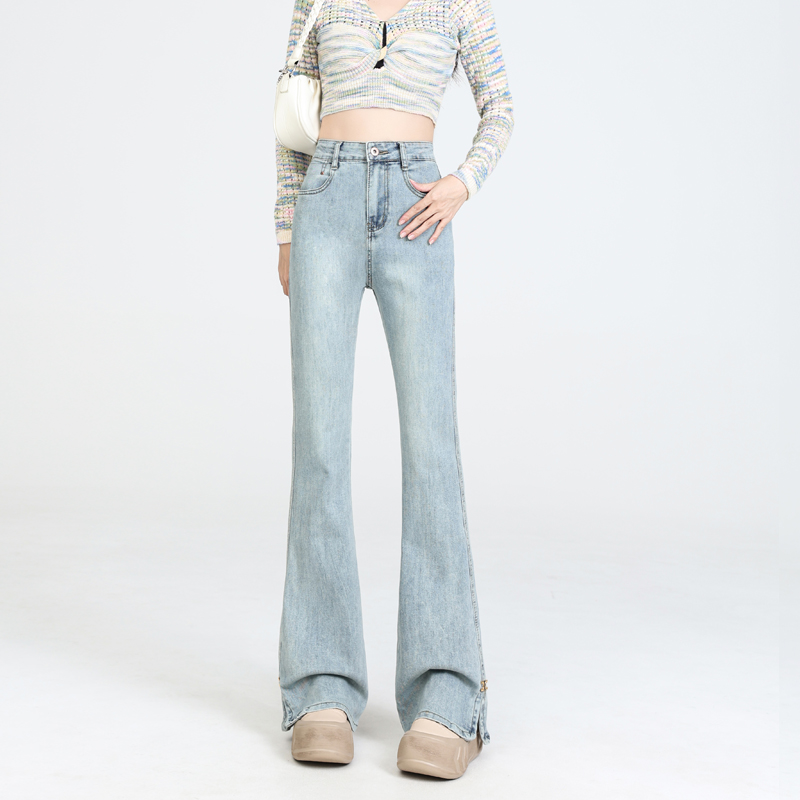 Small split blue jeans slim micro speaker pants