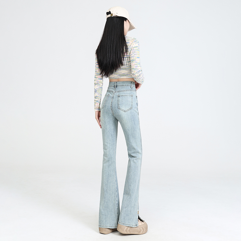 Small split blue jeans slim micro speaker pants