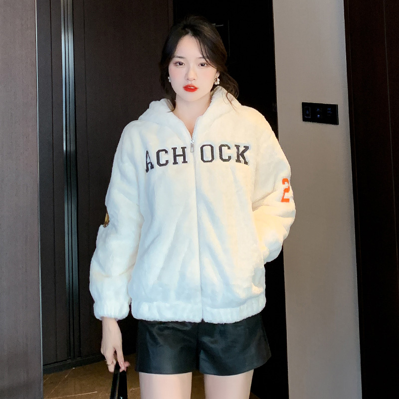 Thermal thick hoodie Casual embroidery coat