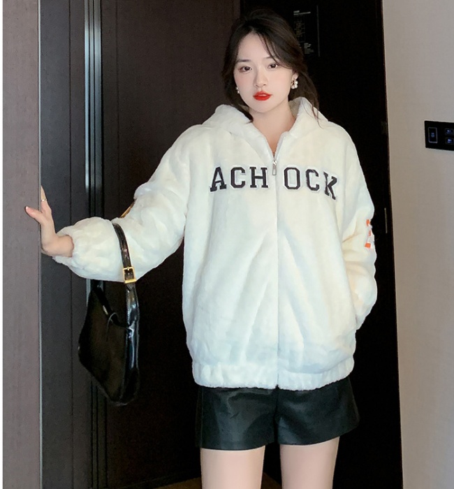 Thermal thick hoodie Casual embroidery coat