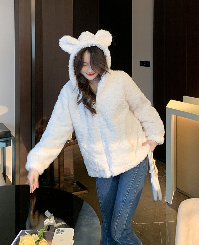 Velvet jacket bear ears autumn and winter jacket for women