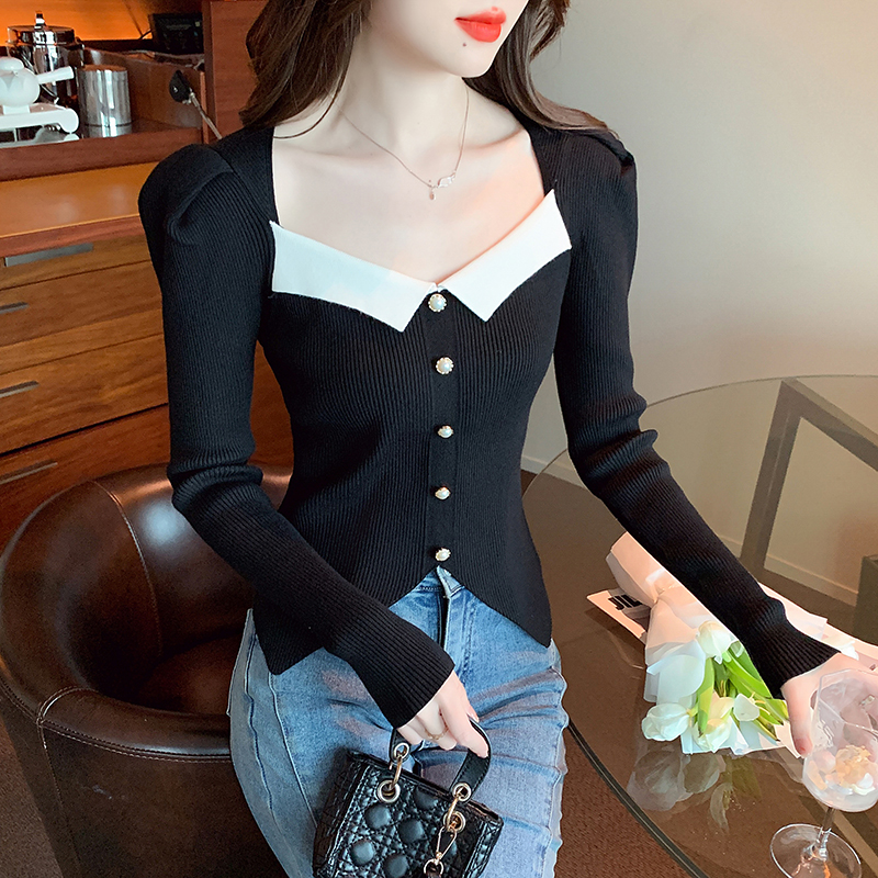 Pullover mixed colors bottoming shirt Casual tops