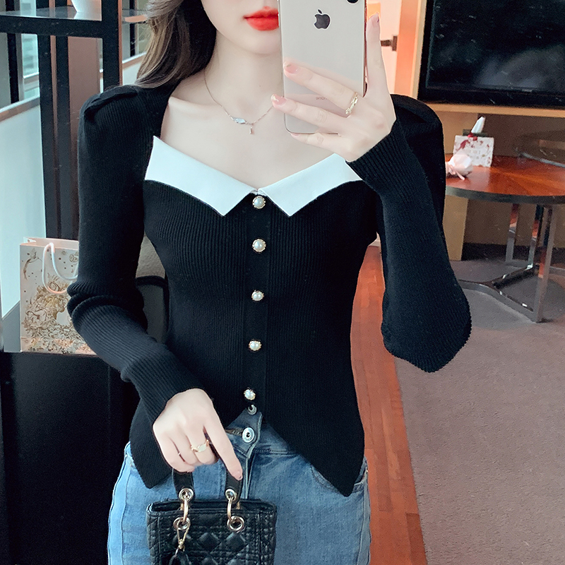 Pullover mixed colors bottoming shirt Casual tops