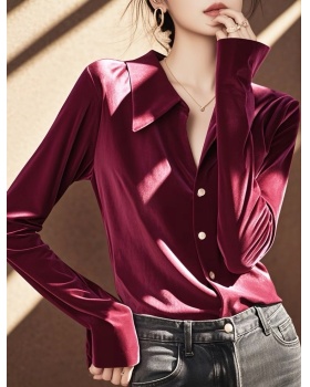 Winter unique red shirt velvet long sleeve tops