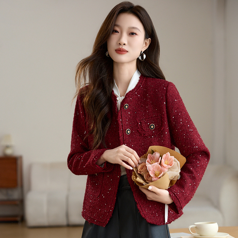 Coarse flower chanelstyle coat thick tops