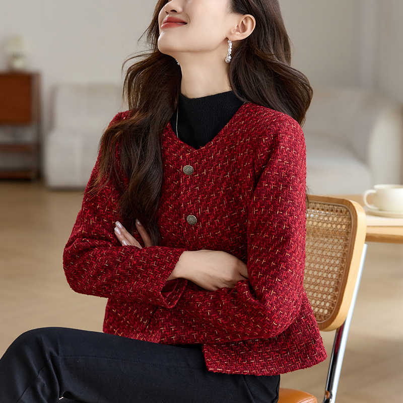 Red temperament tops winter coat for women