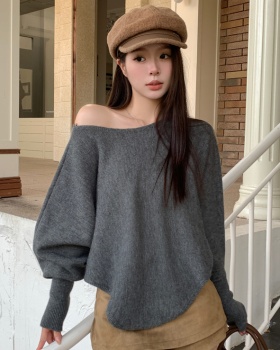 Lazy pullover sweater loose horizontal collar tops