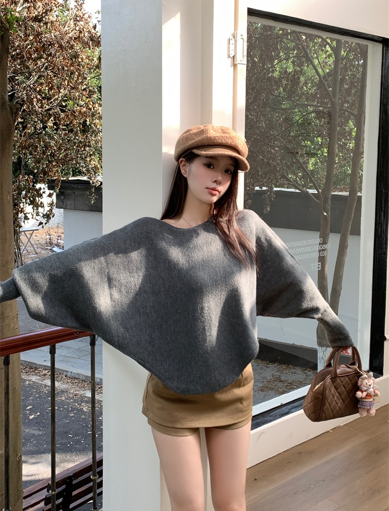 Lazy pullover sweater loose horizontal collar tops