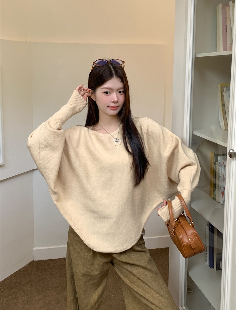 Lazy pullover sweater loose horizontal collar tops