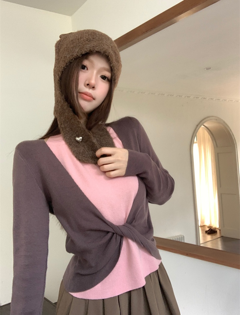 Halter knitted sweater enticement mixed colors tops