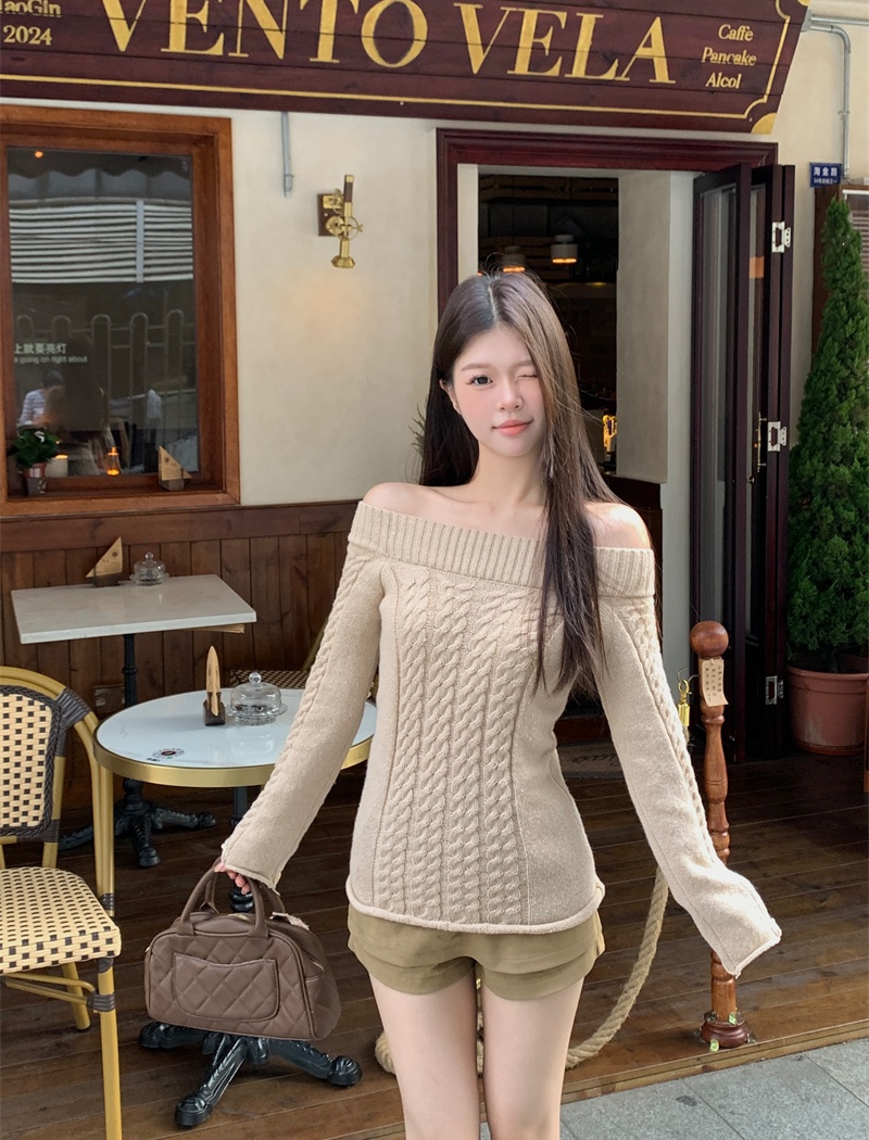 Long sleeve temperament tops slim sweater