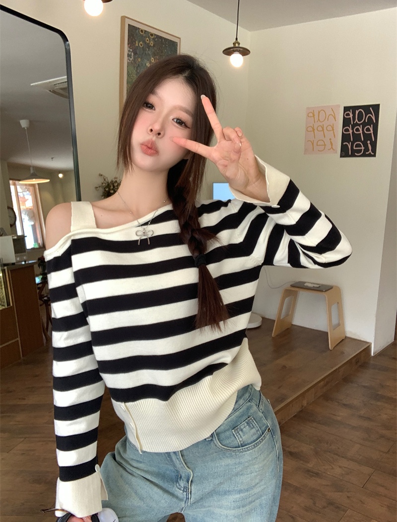 Bottoming strapless sweater autumn stripe tops for women