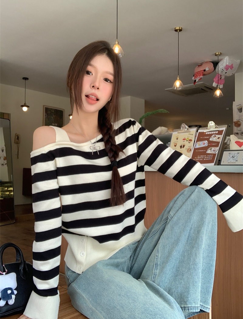 Bottoming strapless sweater autumn stripe tops for women