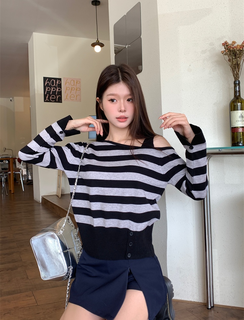 Bottoming strapless sweater autumn stripe tops for women