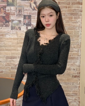 Tender niche burr tops long sleeve slim V-neck sweater