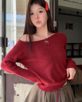 Sloping shoulder tender sweater all-match wool tops