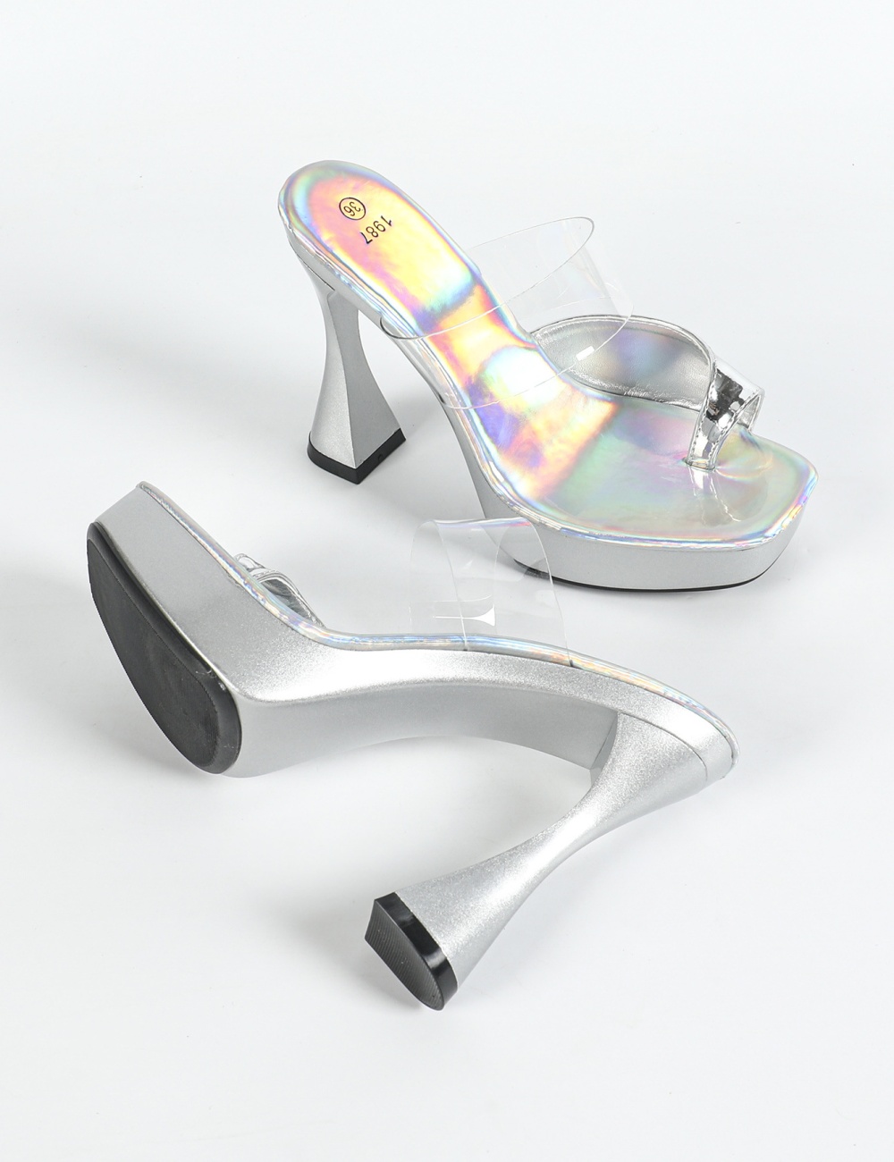 Sexy square head thick antiskid transparent model sandals