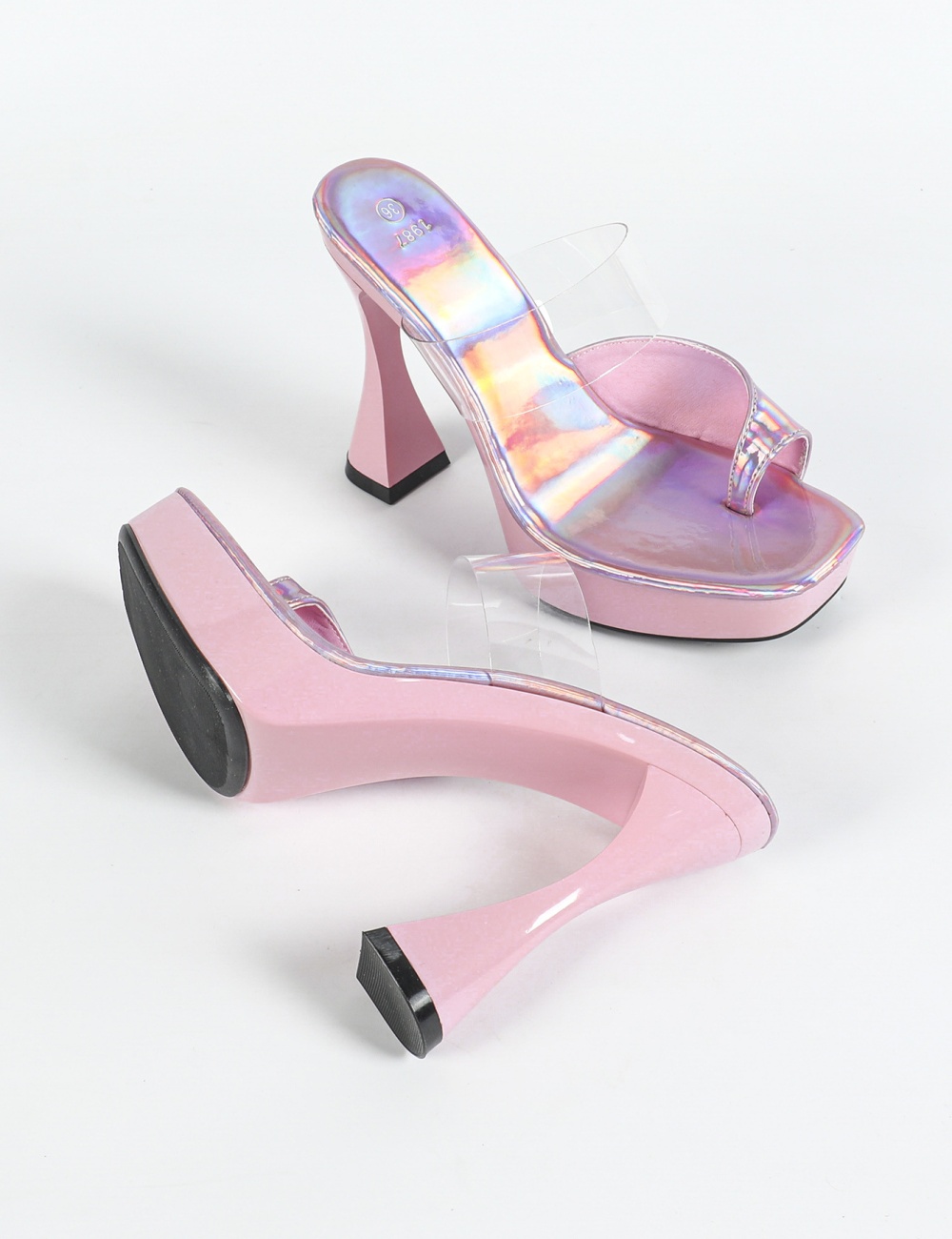 Sexy square head thick antiskid transparent model sandals