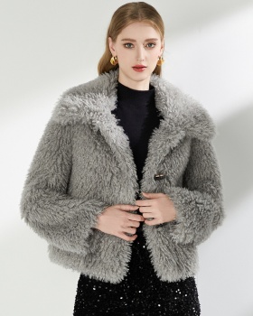 Lapel faux fur tops short temperament coat for women