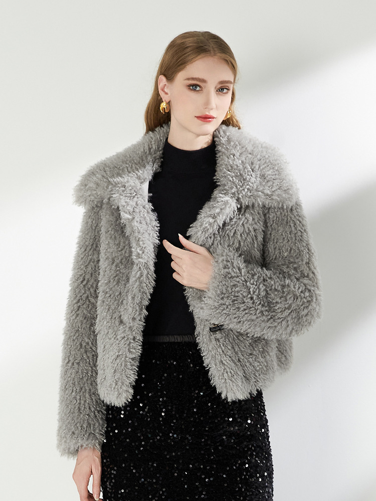 Lapel faux fur tops short temperament coat for women