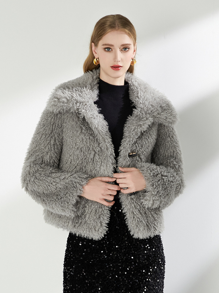 Lapel faux fur tops short temperament coat for women