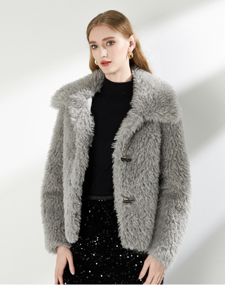 Lapel faux fur tops short temperament coat for women