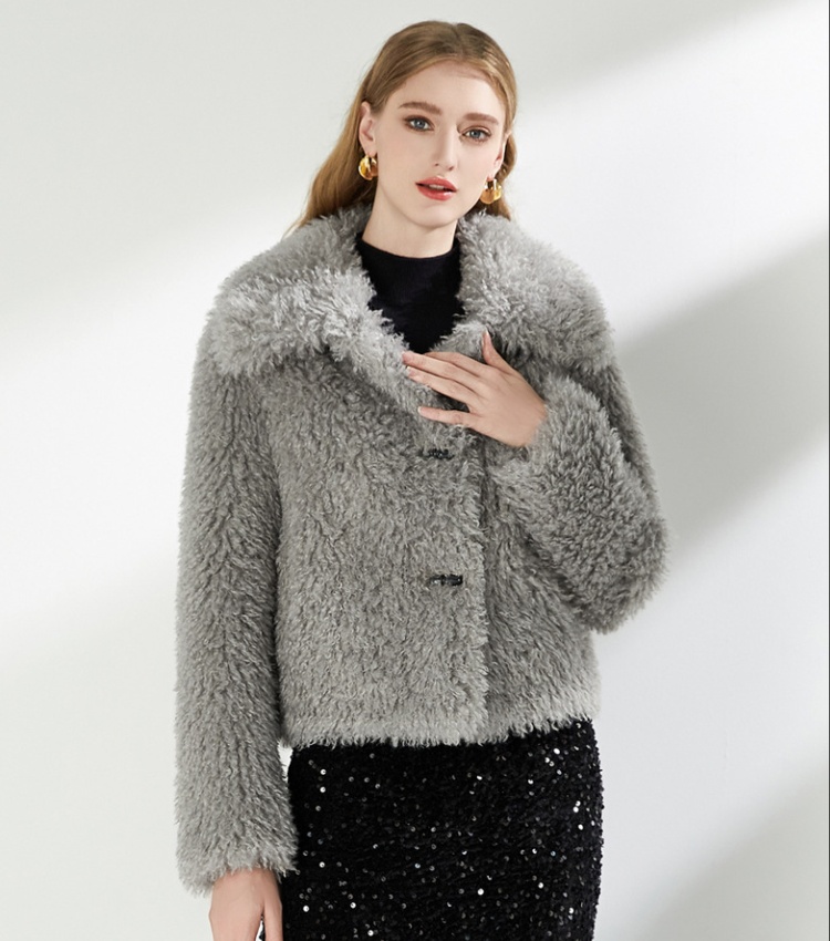 Lapel faux fur tops short temperament coat for women