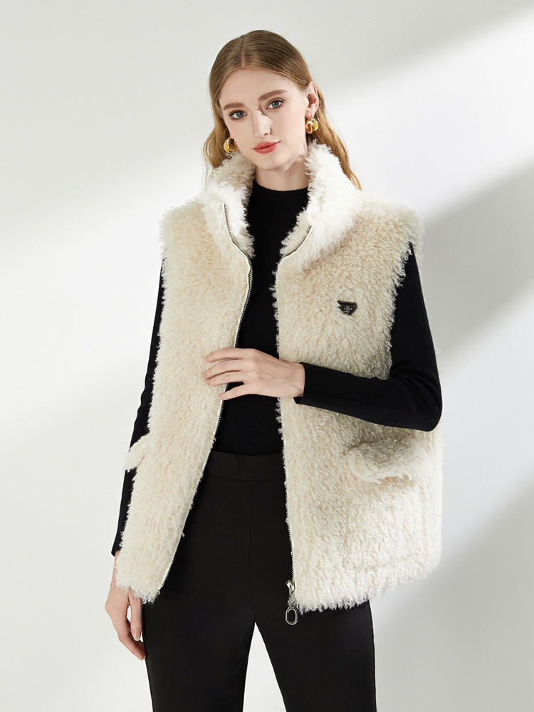 Lamb fur fashion tops winter chanelstyle coat for women