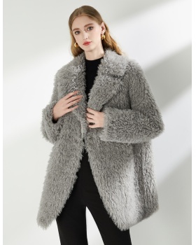 Long lapel overcoat elmo fur coat