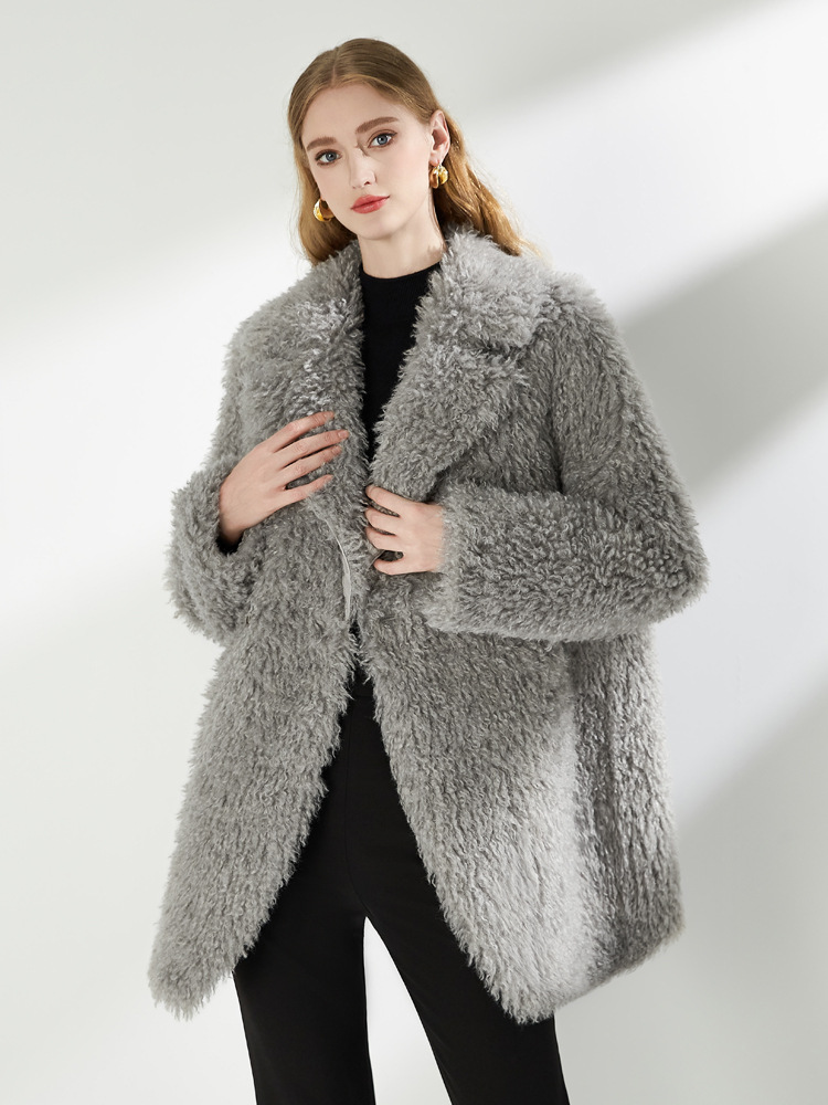 Long lapel overcoat elmo fur coat