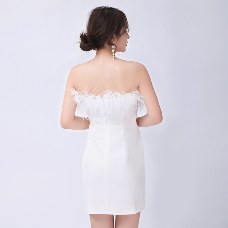 Bandage halter feather formal dress party wrapped chest dress