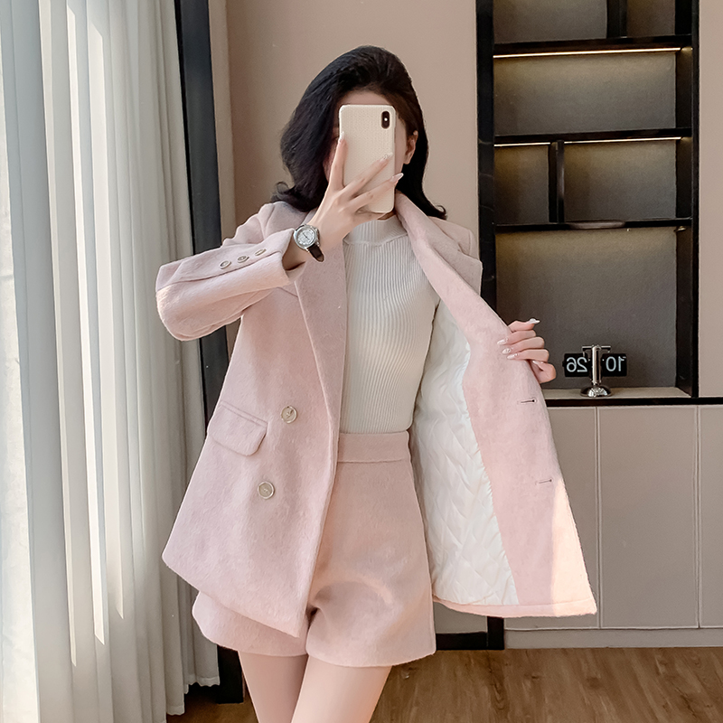 Temperament pink shorts winter business suit 2pcs set