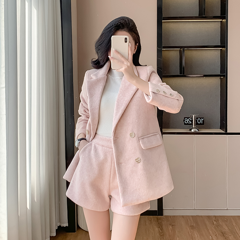 Temperament pink shorts winter business suit 2pcs set