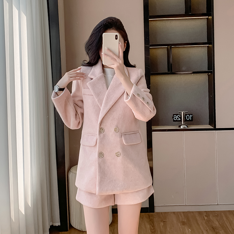 Temperament pink shorts winter business suit 2pcs set