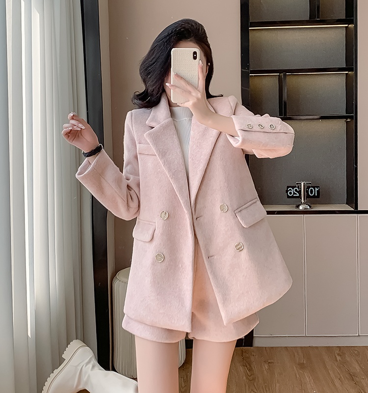 Temperament pink shorts winter business suit 2pcs set