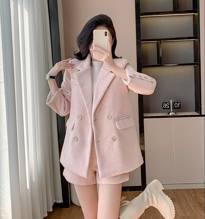 Temperament pink shorts winter business suit 2pcs set