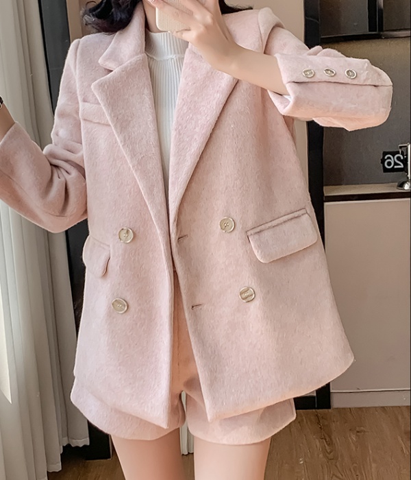 Temperament pink shorts winter business suit 2pcs set