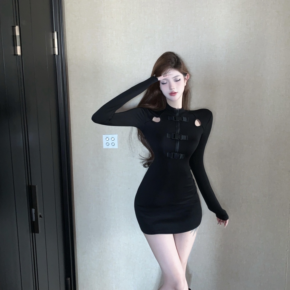 Hollow tight sexy spicegirl black dress for women