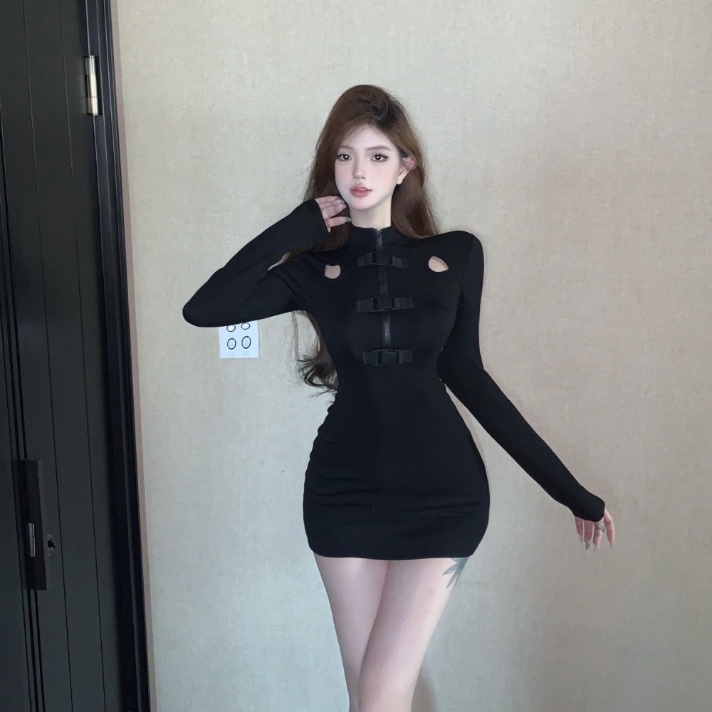 Hollow tight sexy spicegirl black dress for women