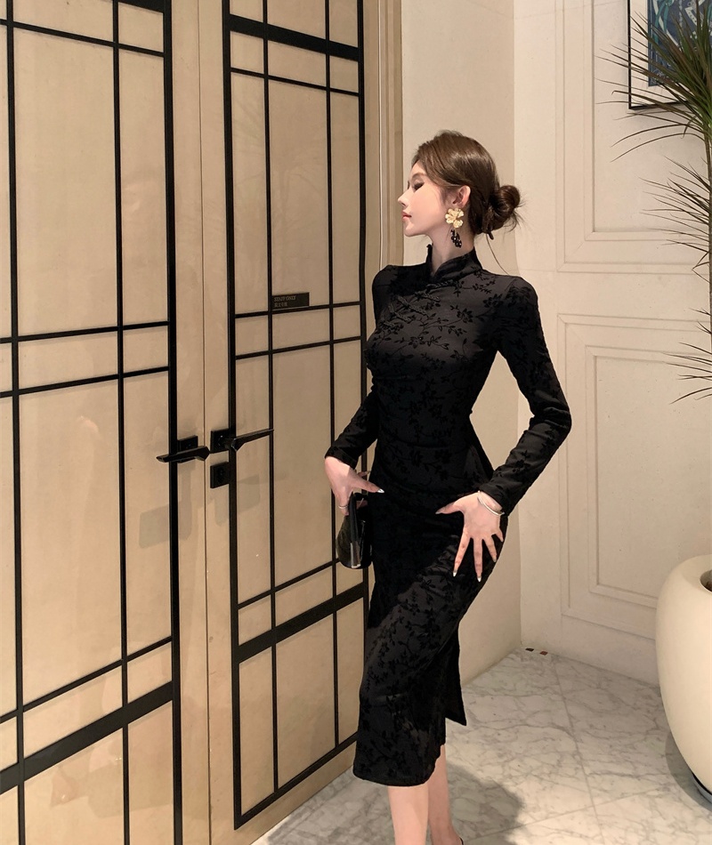 Retro autumn cheongsam slim sexy dress