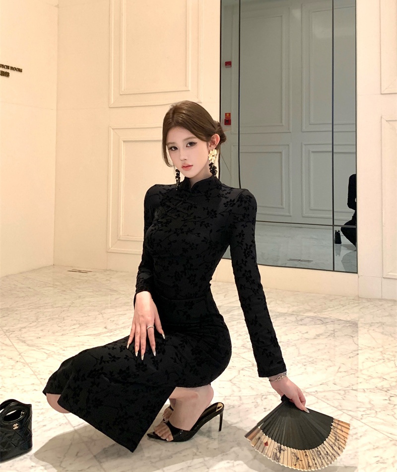 Retro autumn cheongsam slim sexy dress