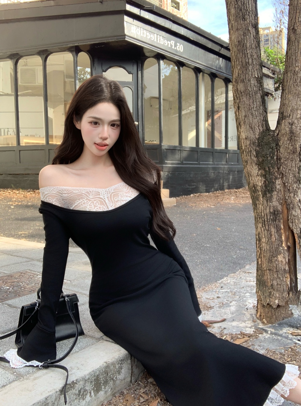 Slim long sleeve dress autumn and winter long dress