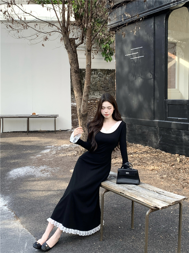 Slim long sleeve dress autumn and winter long dress