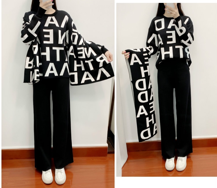 Casual scarves knitted sweater 3pcs set for women