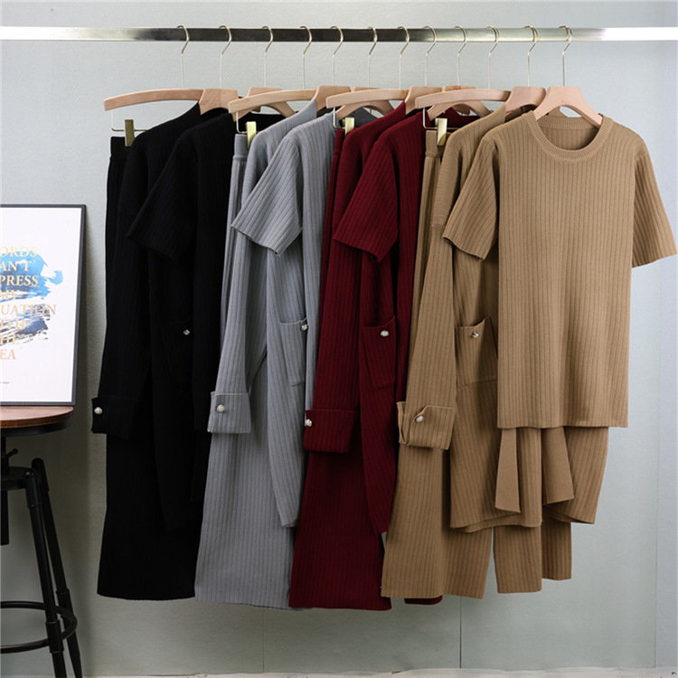 Autumn and winter tops long coat 3pcs set for women