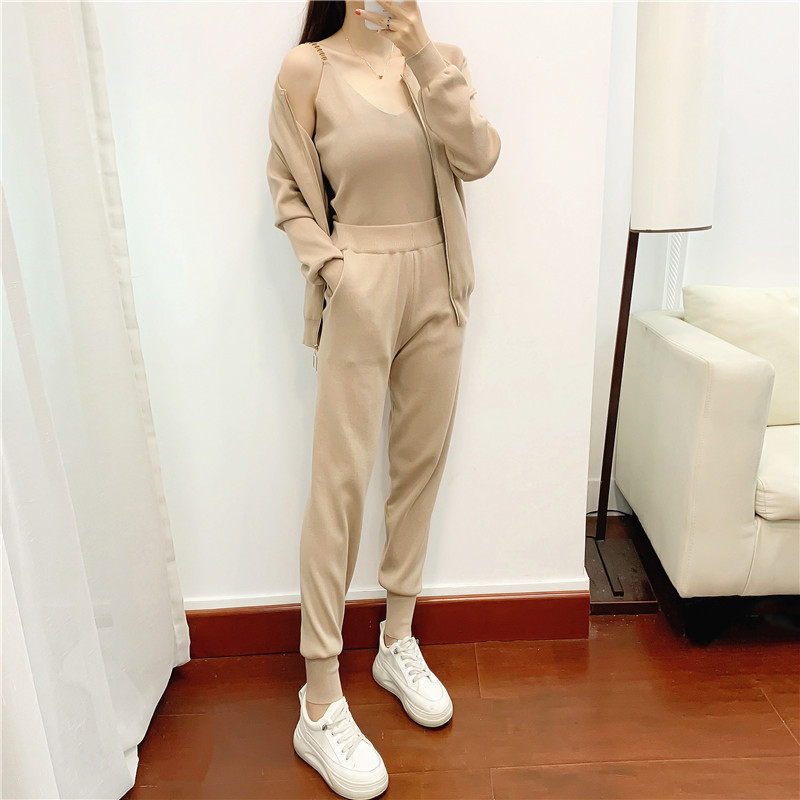 Knitted pants cardigan 3pcs set for women