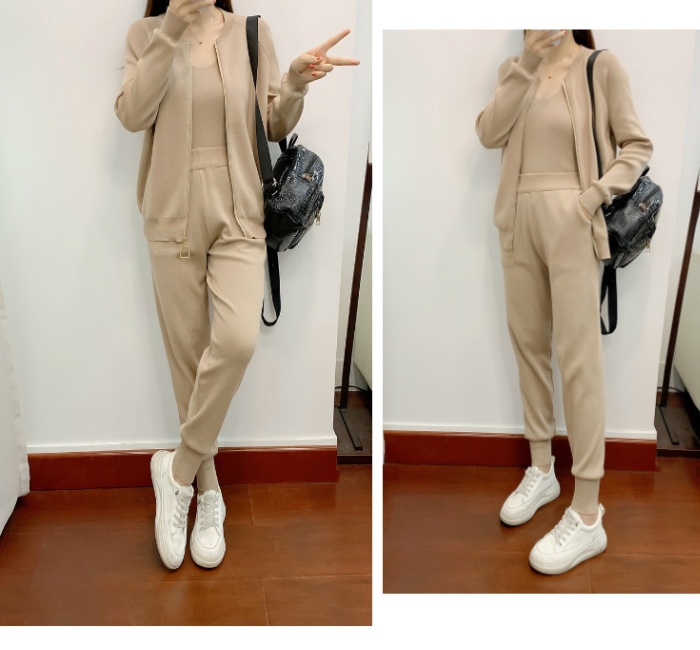 Knitted pants cardigan 3pcs set for women