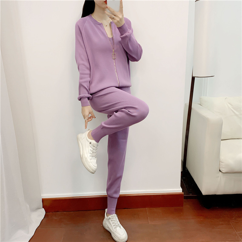 Knitted pants cardigan 3pcs set for women