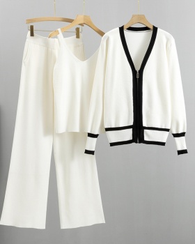 Knitted wide leg pants cardigan 3pcs set for women